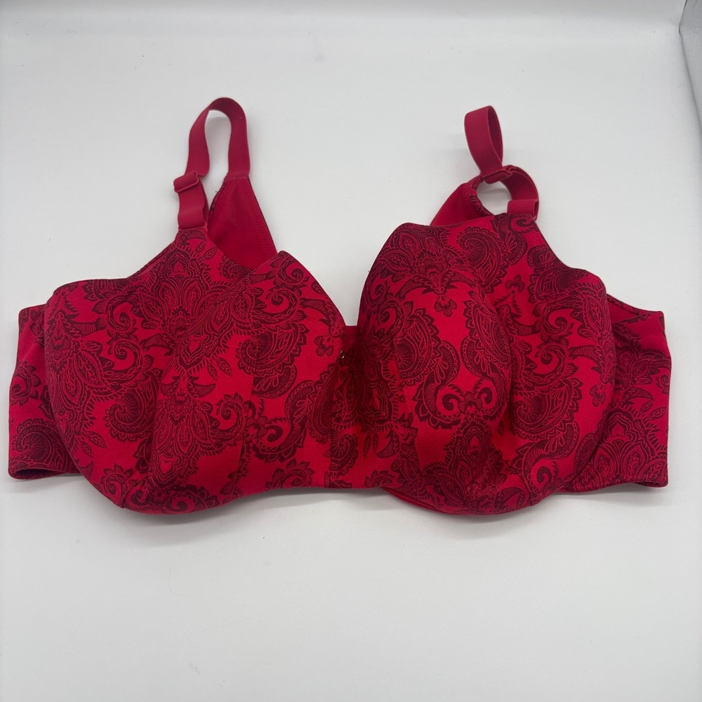Cacique Balconette Bra 42DD Red Paisley Underwire Padded Adjustable Straps